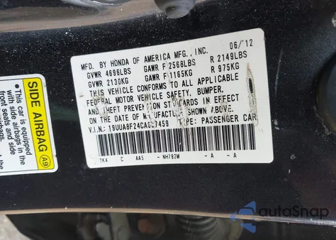 2012 Acura Tl 3.5 z USA, uszkodzony, nr VIN 19UUA8F24CA037459